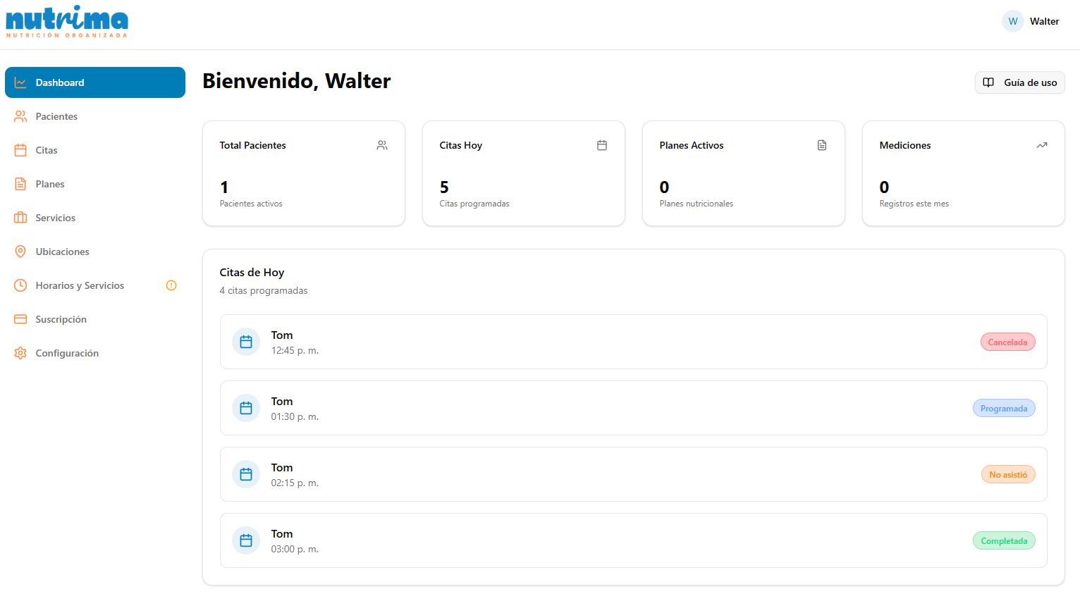 Dashboard de Nutrima